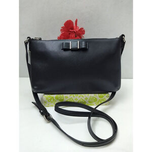 Coach Black Leather Bow Zipper Closure Crossbody Bag